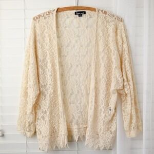 Floral Lace Open Front Wrap Cardigan Top M‎ Cream Fairy Cottage Boho Festival